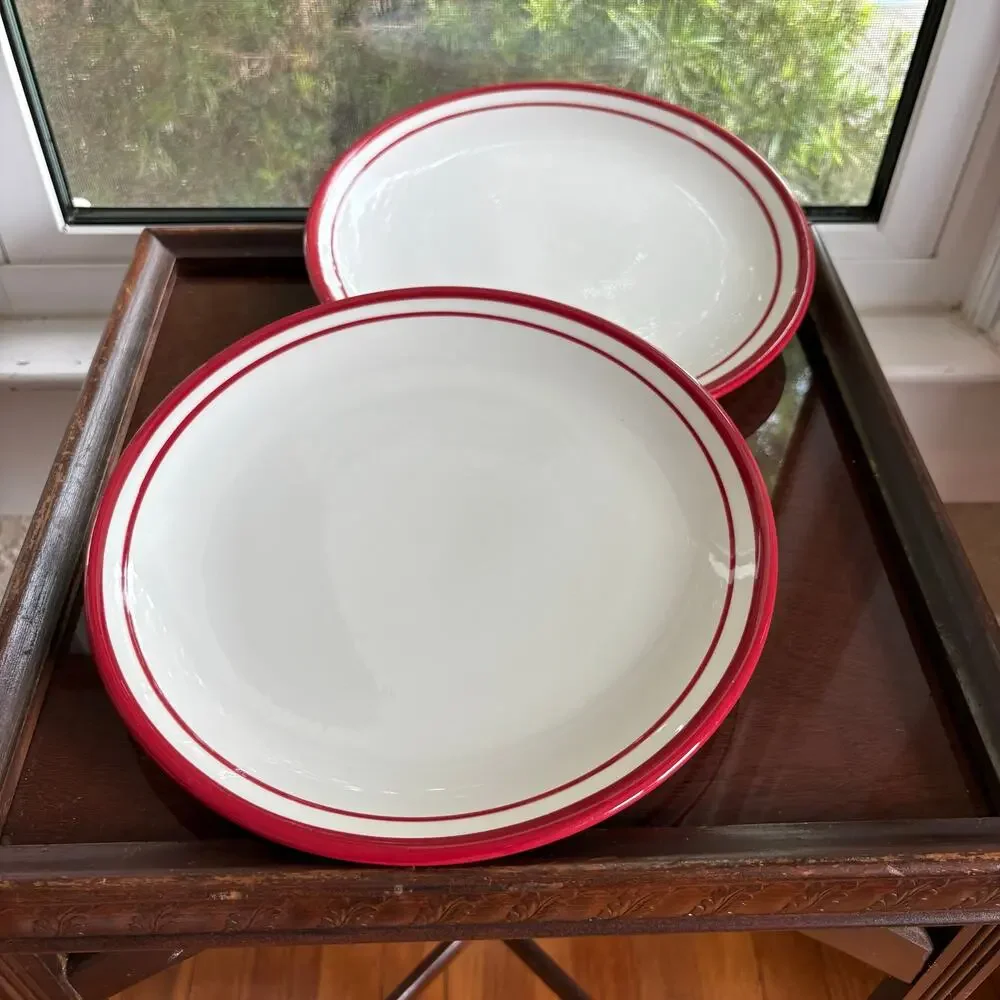 Dansk Maraschino Red Stripe Dinner Plates Set of 2